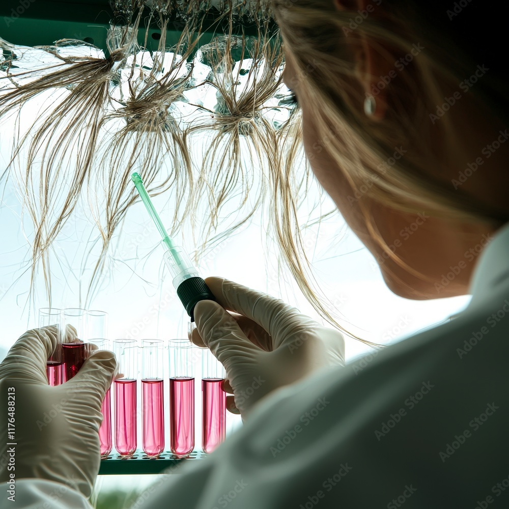 Poster scientist in lab using pipette test tubes research science experiment healthcare medi