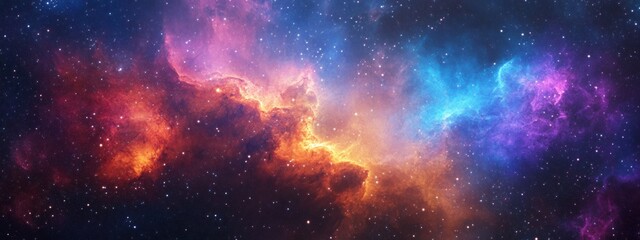 Fototapeta premium Neon spaceship gliding through vibrant nebula, cosmic colors swirling, illuminating the vastness of space with energy and wonder.