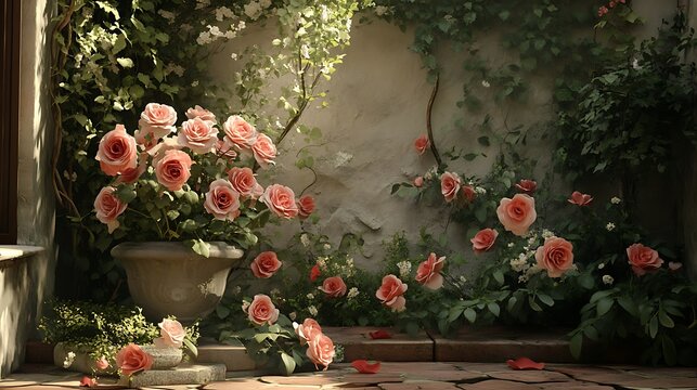 A bouquet of roses in a charming garden setting