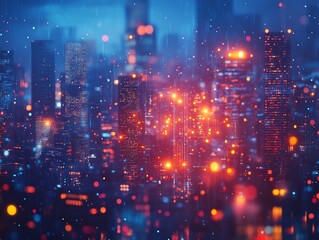 Obraz premium Vibrant Night Cityscape: A Stunning Digital Painting in a Futuristic Style. AI Generated