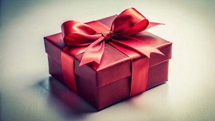 Obraz premium Vintage Red Gift Box with Ribbon on White Background - Stock Photo