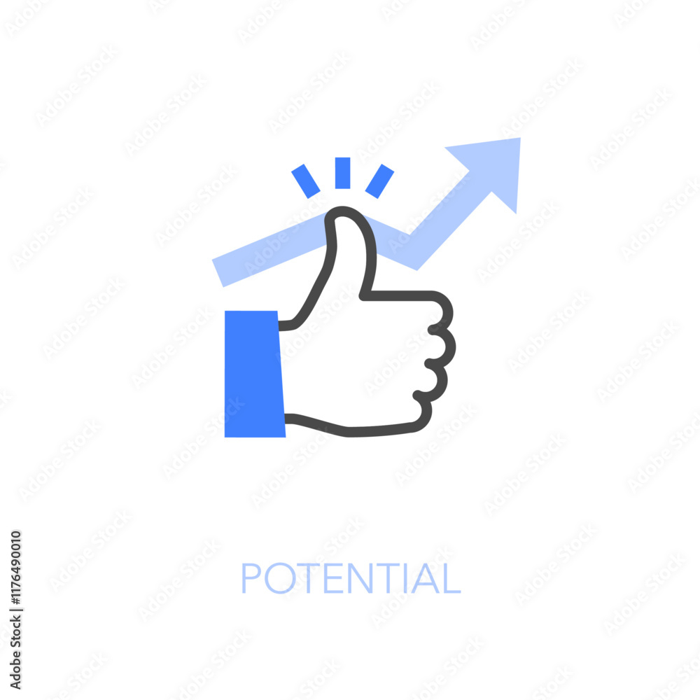 Aufkleber simple visualised potential icon symbol with a thumbs up and a growing curve.