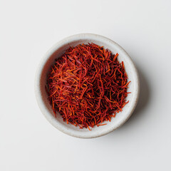 Fototapeta premium Saffron threads with golden tones on a clean white background