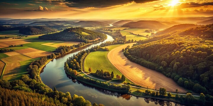 Vintage River Valley: Thalweg Depth Map, Aerial View, Sepia Tone