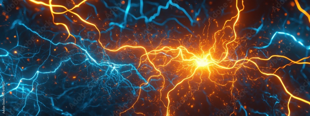 Poster futuristic electric grid, a vibrant high-tech backdrop showcasing a luminous network of electric cur