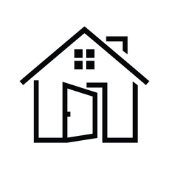 Open House Icon A Simple Line Art Home with an Open Door