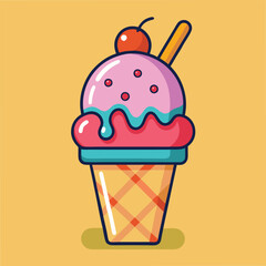 Ice Cream Cartoon Style Vector Illustration - Fun and Colorful Dessert Design