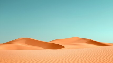 A breathtaking landscape featuring gentle desert dunes against a vibrant, pastel blue sky.