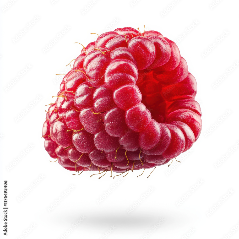 Aufkleber raspberry segment floating in mid air, showcasing its vibrant red color and unique texture, evoking 