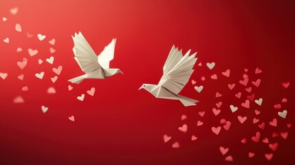 Fototapeta premium Romantic Origami Doves with Heart Background for Valentine's Day Celebration