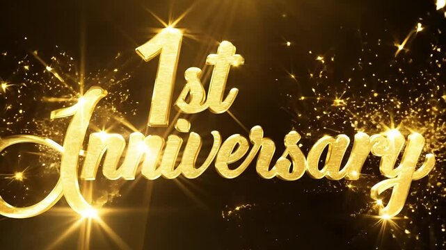 golden symbol of 1st anniversary with black background, shining latter, golden sign, gold