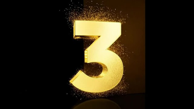 glittering golden number 3 with black background