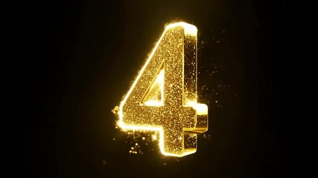 glittering golden number 4 with black background