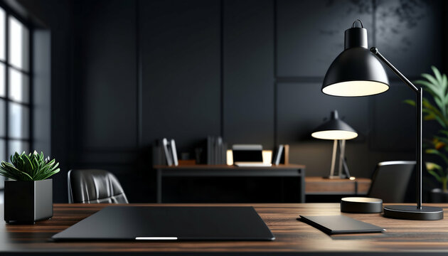 Close-up Image, Modern Stylish Dark Workspace Tabl