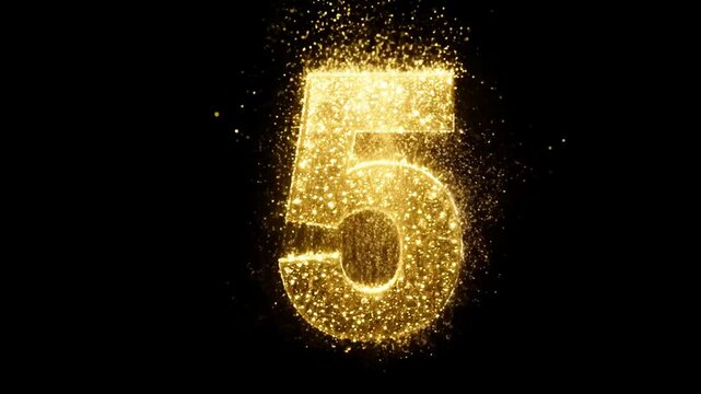 glittering golden number 5 with black background