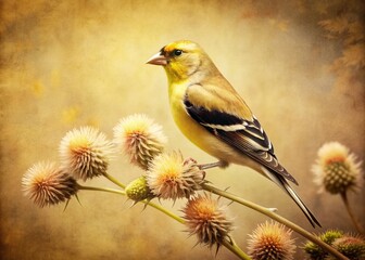 Fototapeta premium Vintage Style American Goldfinch Bird Photography - Rustic Charm