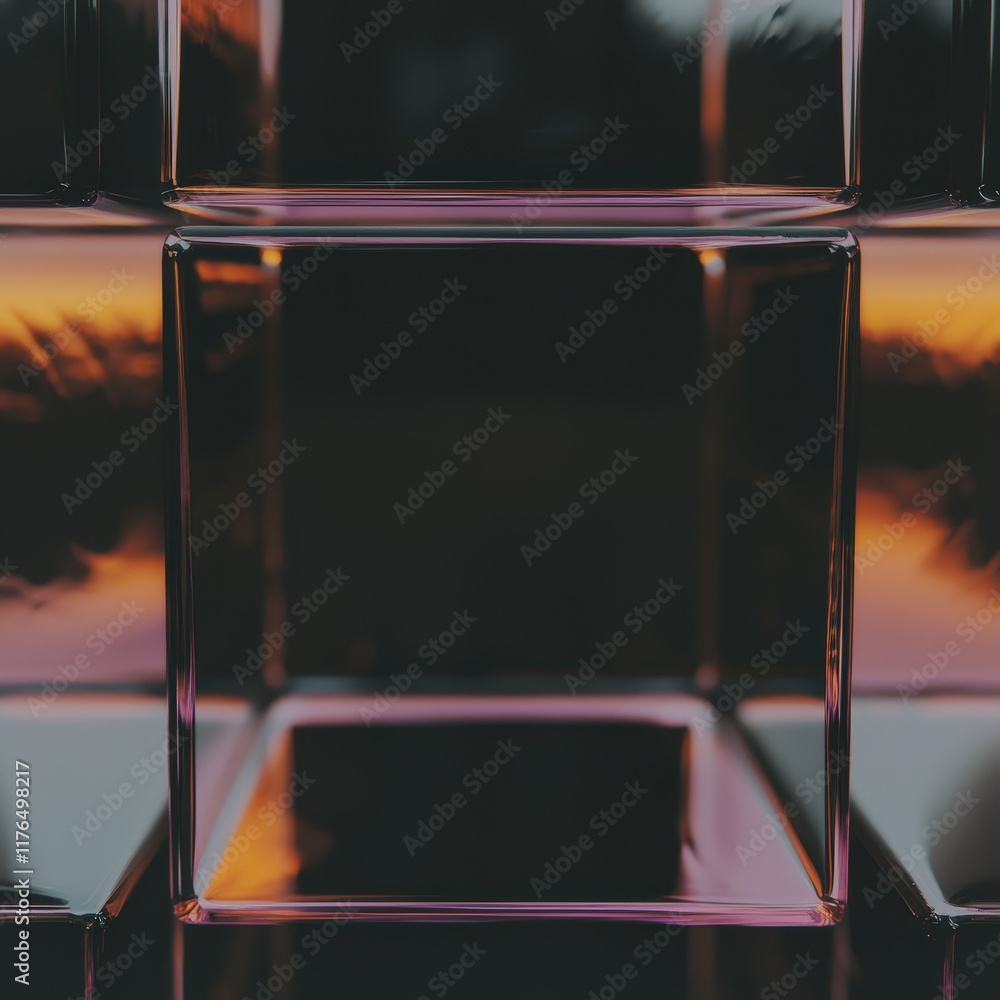 Poster abstract glossy cube blocks violet orange tech background