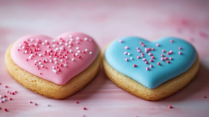 Heart-Shaped Sugar Cookies with Pink and Blue Icing for Valentine's Day Celebrations and Special Occasions