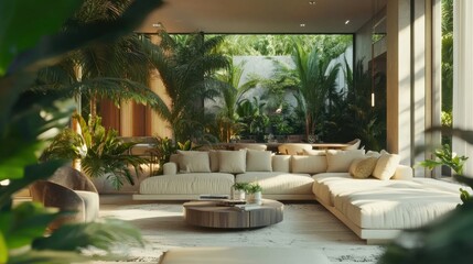 Fototapeta premium a living room with a couch and a coffee table