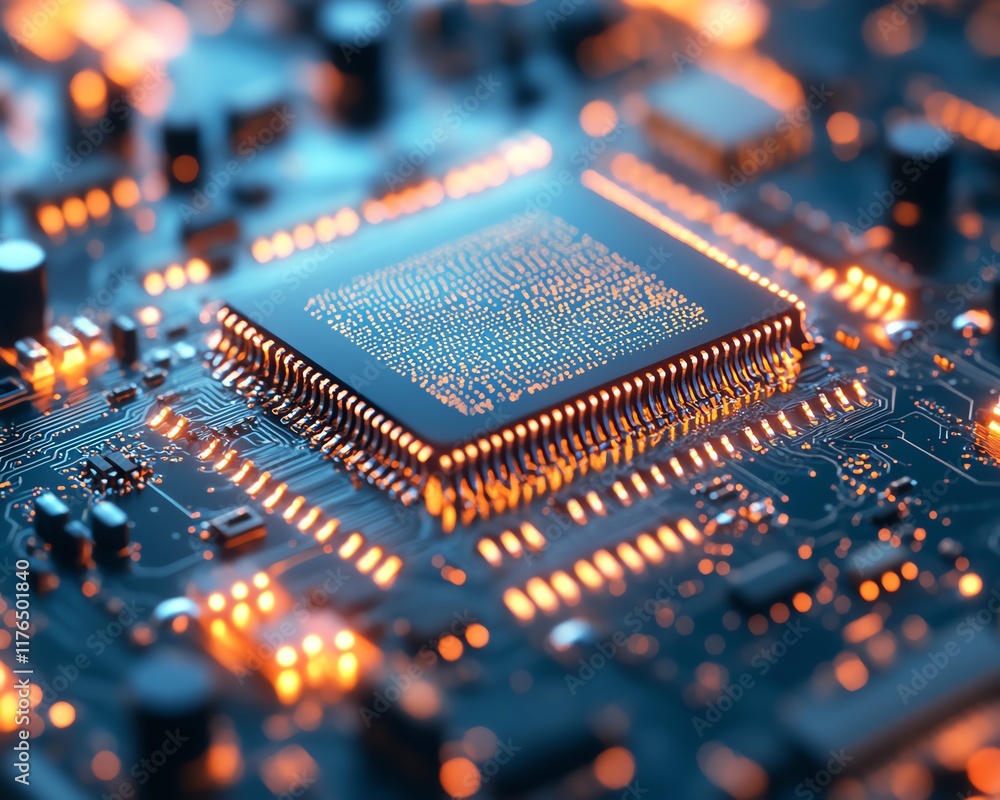 Poster closeup of a mobile phone s cpu and electronic chip exposed from a disassembled device, perfect for 