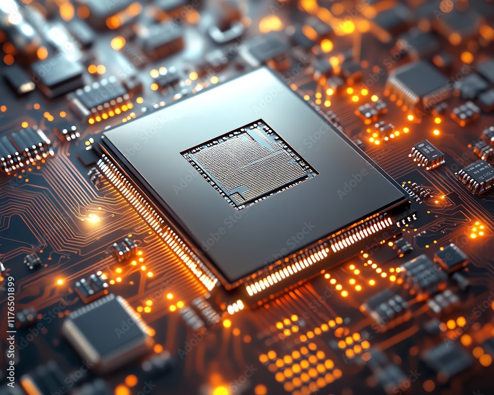 Poster Closeup of a mobile phone s CPU and electronic chip exposed from a disassembled device, perfect for tech repair, service, and mobile maintenance content