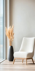 Cozy modern corner with elegant chair and decorative plant in bright sunlight