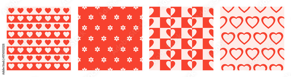 Aufkleber romantic set minimal seamless patterns in retro 60s, 70s style. vector illustration.
