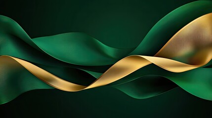 Abstract emerald green background with a flowing gold ribbon accentuating the composition.