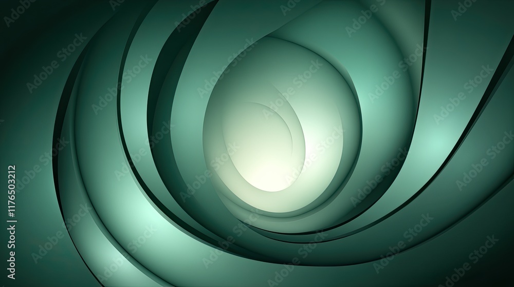 Poster abstract green gradient with circular light bursts blending into deeper shades, creating depth and f