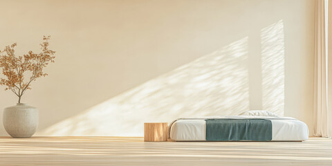 Minimalist bedroom with natural light and simple decor for a serene atmosphere