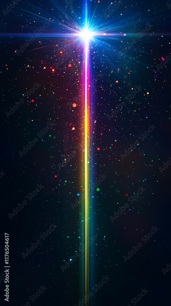 Wall mural rainbow light beam sparkling stardust cosmic energy abstract background
