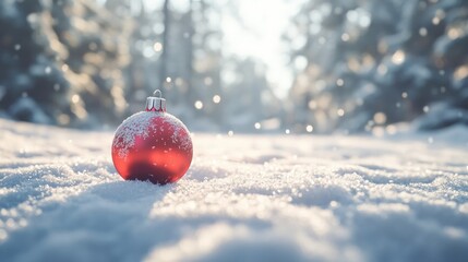 Red Christmas Ornament in Snow