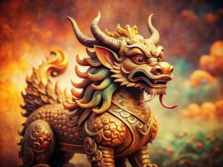 Obraz premium Vintage Style Photo of a Xiezhi, Mythical Chinese Creature