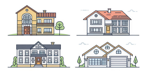 Set of House Line Icons in Vector Format for Real Estate and Home Design