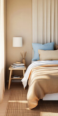 Fototapeta premium Cozy modern bedroom with warm tones and natural light