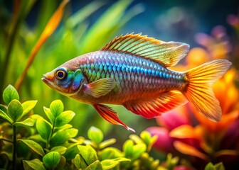Fototapeta premium Vintage Style Photo of Melanotaenia Fish in Aquarium