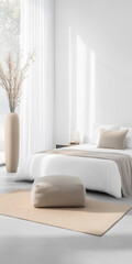 Fototapeta premium Modern bedroom interior design featuring minimalist decor and natural light