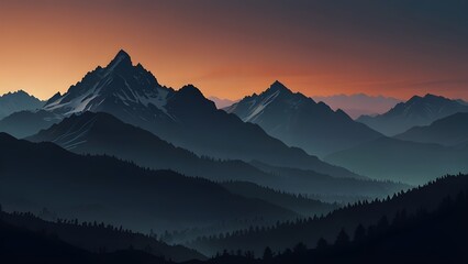 Silhouette of mountains Generative AI