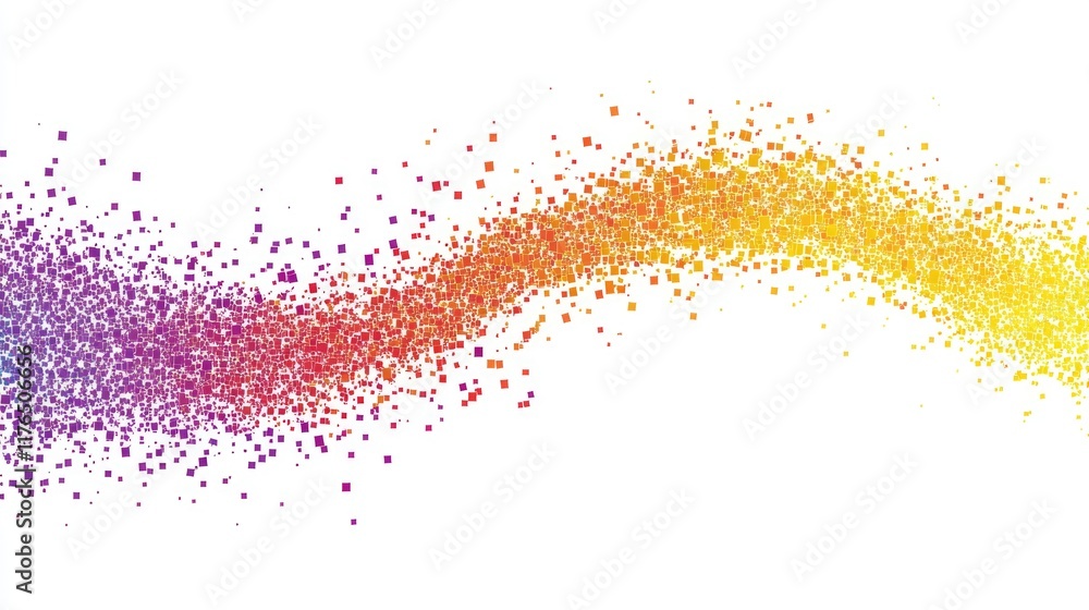 Poster a colorful abstract concept with digital pixels forming a wave pattern, leaving clear space for a co