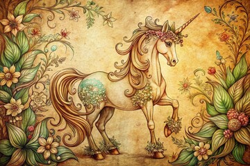Fototapeta premium Vintage Style Printable Unicorn Coloring Pages: Magical Creatures for Kids