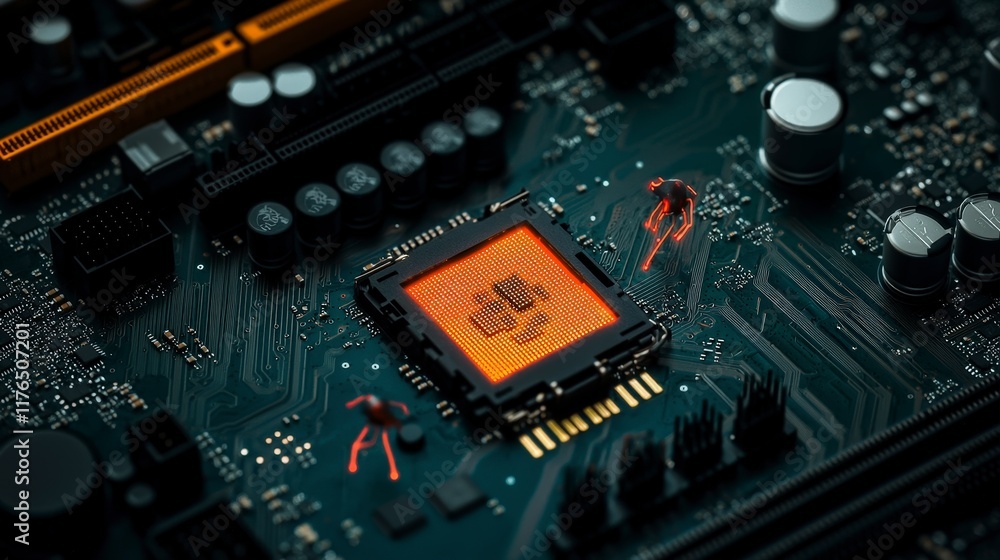 Poster futuristic motherboard cpu microchip data flow technology concept