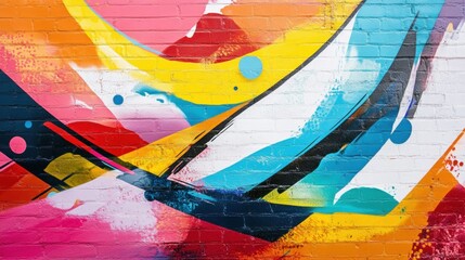 Fototapeta premium Vibrant Abstract Mural, dynamic colors and expressive brush strokes create an immersive artistic experience on a large wall canvas