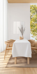 Modern dining room setup with elegant decor and natural light during daytime