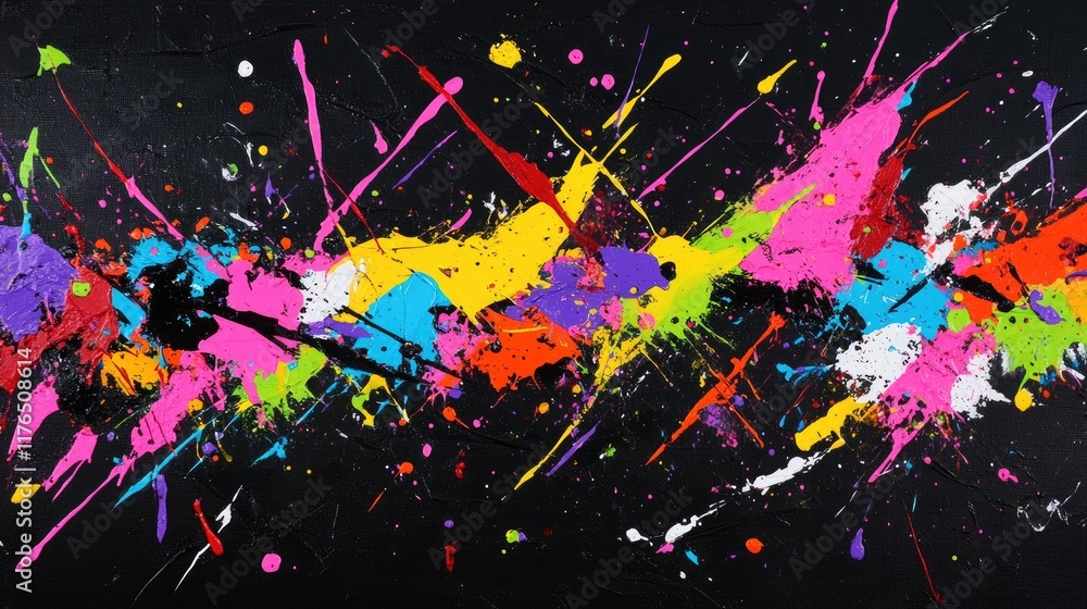 Poster Bold streaks of neon colors intersecting dynamically over a dark abstract background.