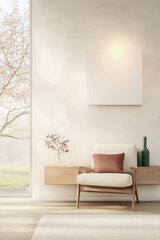 Cozy living room with minimalist decor and natural light in a serene environment