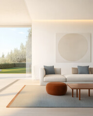 Modern living room design features natural light and seamless outdoor views in a tranquil setting