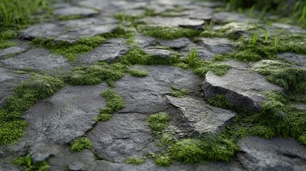 Obraz premium Natural green moss spread across a textured stone surface, highlighting eco-friendly concepts.