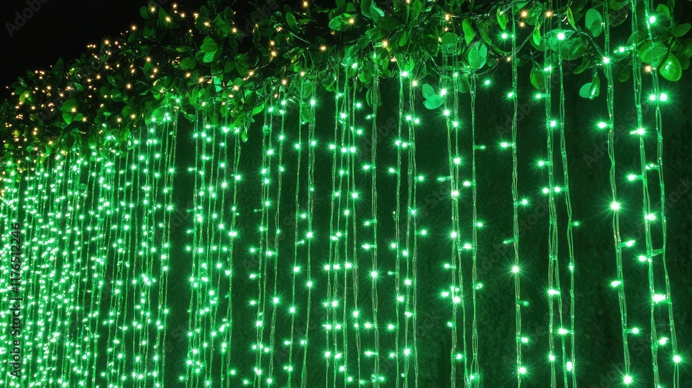 Poster soft green twinkling lights over a dark backdrop, creating a dreamy starry effect with open space.