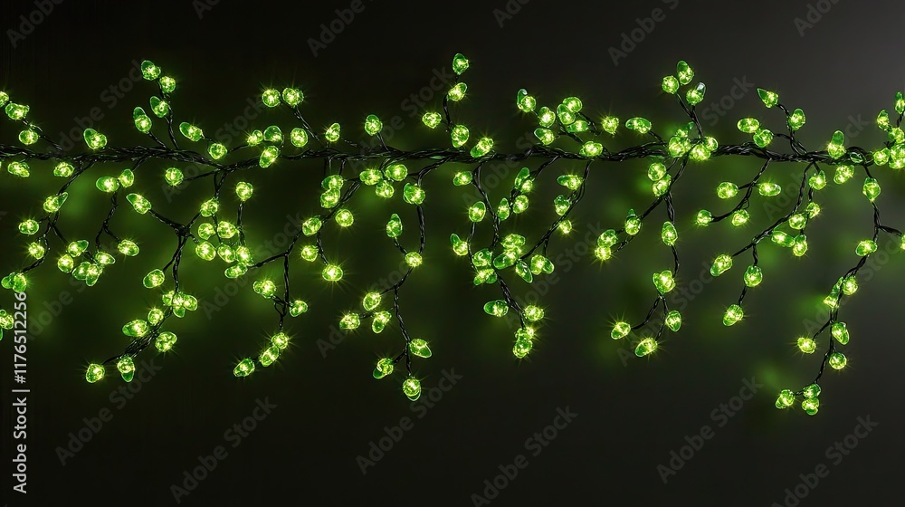 Poster soft green twinkling lights over a dark backdrop, creating a dreamy starry effect with open space.