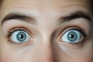 Woman with raised eyebrows and wide eyes showing surprise